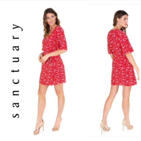 Sanctuary Vibrant Red Mini Wrap Dress. Size XS - Picture 1 of 16